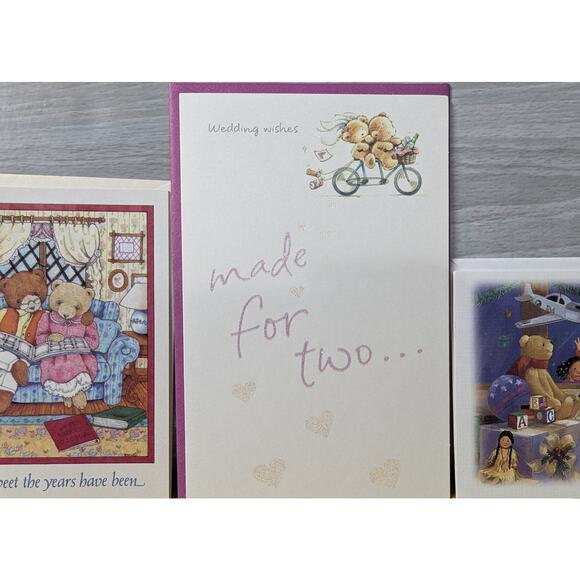 Lot of 3 Teddy Bear Vintage Greeting Cards Marriage Elder Anniversary Christmas - Picture 3 of 6